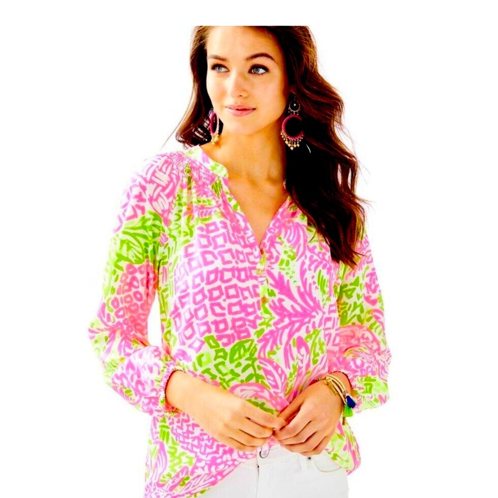 Lilly Pulitzer Silk Blouse, Elsa Pineapple Print, NWT